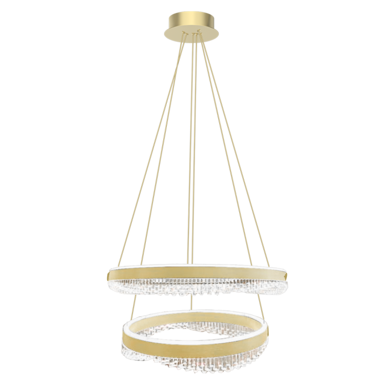 Lampa wisząca PRECIOSA ML1000 LED 85W w kolorze złotym to nowoczesne oświetlenie do salonu i jadalni. Podwójne pierścienie ring 40 i 60 cm oraz strumień 5500 lm zapewniają efektowny wygląd i mocne światło 4000K.