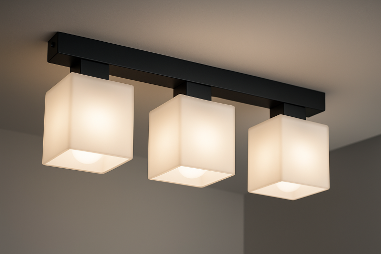 Nowoczesna lampa sufitowa z metalu i szkła w kolorze czarny mat z białym, półprzezroczystym kloszem. Idealna do przedpokoju, korytarza lub sypialni. Stylowa, kompaktowa i funkcjonalna – pasuje do wnętrz w stylu loft, modern i minimalistycznym