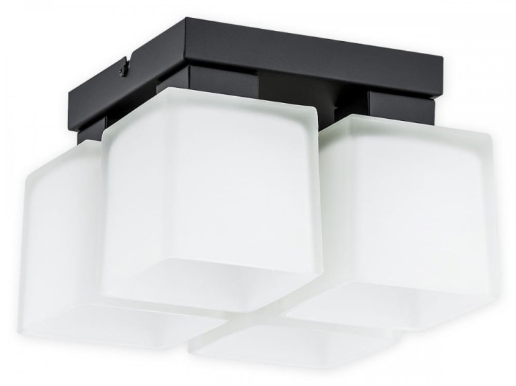 Nowoczesna lampa sufitowa z metalu i szkła w kolorze czarny mat z białym, półprzezroczystym kloszem. Idealna do przedpokoju, korytarza lub sypialni. Stylowa, kompaktowa i funkcjonalna – pasuje do wnętrz w stylu loft, modern i minimalistycznym