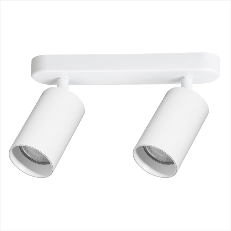 Oprawa PIPE 2xGU10 biała listwa spot plafon z aluminium, regulowany reflektor. Do nowoczesnego wnętrza, możliwość ukierunkowywania reflektorów.
