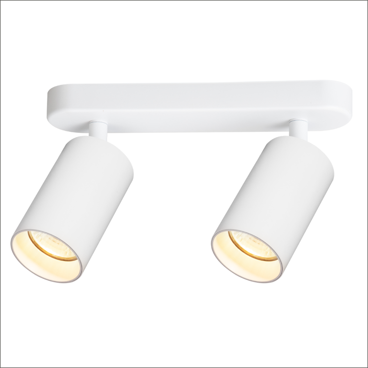 Oprawa PIPE 2xGU10 biała listwa spot plafon z aluminium, regulowany reflektor. Do nowoczesnego wnętrza, możliwość ukierunkowywania reflektorów.