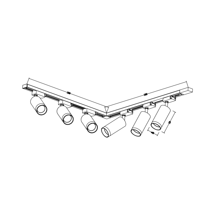 Zestaw szynoprzewodów Mica w kolorze czarnym, na 6 żarówek GU10. Długość szynoprzewodu 200cm.
