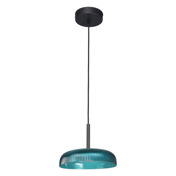 Lampa COLLE Italux 12W LED 1500Lm w kolorze niebiesko-zielonym to nowoczesna lampa wisząca z ciepłym światłem 3000K. Wykonana z metalu i plastiku, idealna do salonu, kuchni lub jadalni