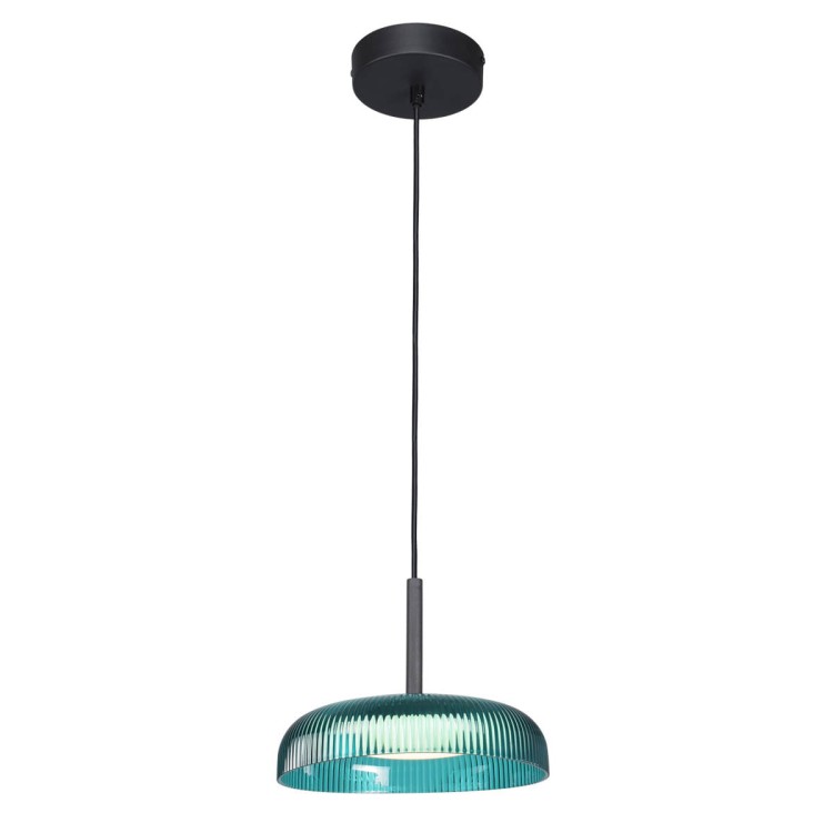 Lampa COLLE Italux 12W LED 1500Lm w kolorze niebiesko-zielonym to nowoczesna lampa wisząca z ciepłym światłem 3000K. Wykonana z metalu i plastiku, idealna do salonu, kuchni lub jadalni