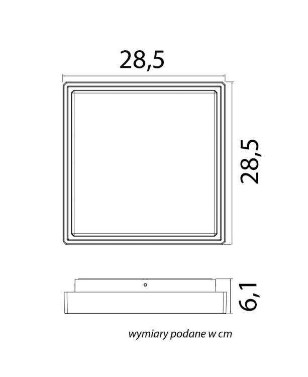 Nowoczesna plafoniera LED 27W o wymiarach 28,5x28,5 cm to trwała i stylowa oprawa z IP65. Oferuje 3 barwy światła (2700K/3000K/4000K), 2590 lm i aluminiową obudowę w kolorze ciemnego popielu. Idealna do wnętrz i zadaszeń zewnętrznych