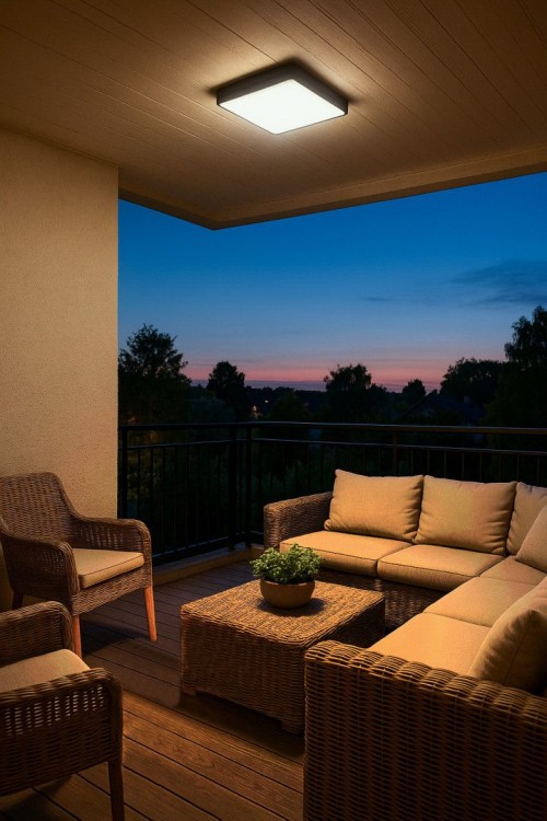 Nowoczesna plafoniera LED 27W o wymiarach 28,5x28,5 cm to trwała i stylowa oprawa z IP65. Oferuje 3 barwy światła (2700K/3000K/4000K), 2590 lm i aluminiową obudowę w kolorze ciemnego popielu. Idealna do wnętrz i zadaszeń zewnętrznych