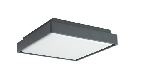 Nowoczesna plafoniera LED 27W o wymiarach 28,5x28,5 cm to trwała i stylowa oprawa z IP65. Oferuje 3 barwy światła (2700K/3000K/4000K), 2590 lm i aluminiową obudowę w kolorze ciemnego popielu. Idealna do wnętrz i zadaszeń zewnętrznych