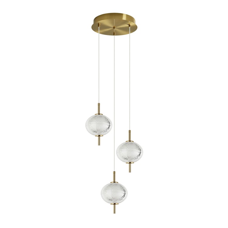 Lampa sufitowa CORADO 12W LED złota Italux to eleganckie oświetlenie z dekoracyjnymi, przezroczystymi kloszami. Emituje ciepłe światło 3000K, idealna do salonu lub sypialni. Wysoka jakość, nowoczesny design i energooszczędność