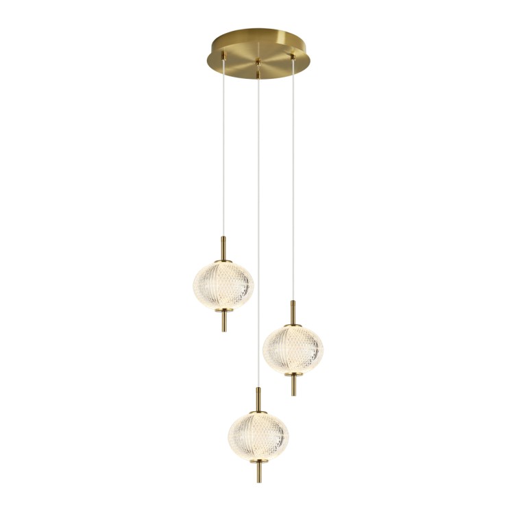 Lampa sufitowa CORADO 12W LED złota Italux to eleganckie oświetlenie z dekoracyjnymi, przezroczystymi kloszami. Emituje ciepłe światło 3000K, idealna do salonu lub sypialni. Wysoka jakość, nowoczesny design i energooszczędność