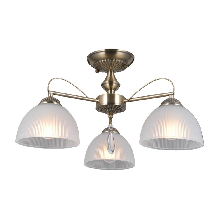 Lampa sufitowa MORETI marki Italux to klasyczna oprawa 3×E27 wykonana z metalu i szkła. Antyczny mosiądz, białe klosze oraz dekoracyjne detale tworzą eleganckie oświetlenie do salonu, jadalni, sypialni lub holu.