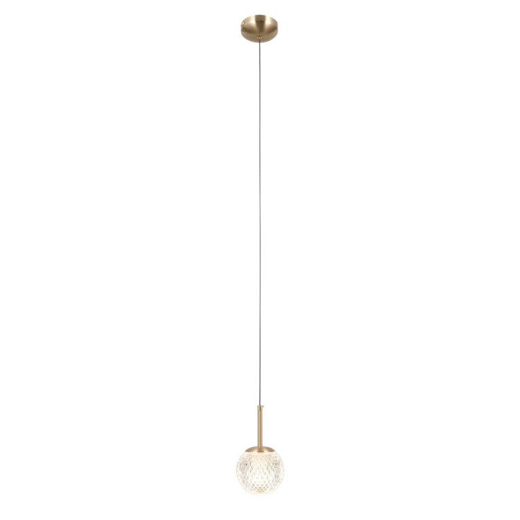 Lampa wisząca PADRI PND-40827-1-HBR-CL z kryształowym kloszem delikatnie rozprasza światło i przyciąga uwagę dekoracyjną fakturą szkła. Złote wykończenie oraz oprawka G9 pasują do eleganckich i nowoczesnych wnętrz.