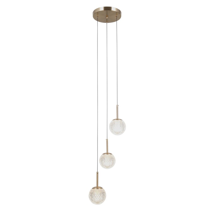 PADRI 3xG9 to lampa o nowoczesnym i eleganckim designie. Złote detale i transparentne, zdobione klosze pięknie odbijają światło. Idealna do wnętrz modern, luxury i classic glamour. Regulowana wysokość zapewnia idealne dopasowanie.