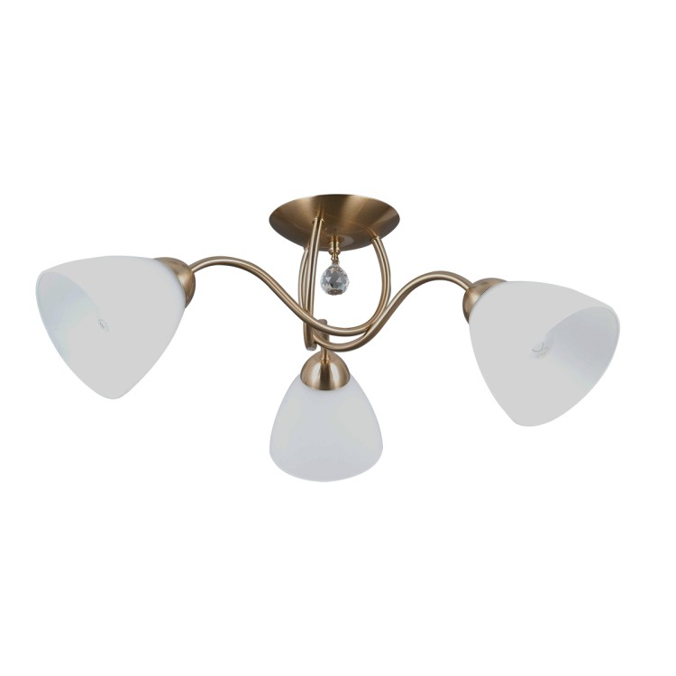 Lampa sufitowa LUGANO 3xE27 patyna białe klosze Italux PND-5643-3-HBR. Duże białe klosze, przezroczyste kryształek.