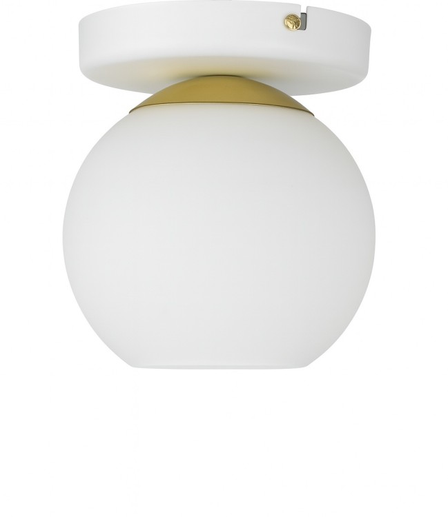 Lampa sufitowa MAREA w kolorze białym ze złotymi dodatkami. Klosz biały opal. Na 1 żarówkę E27 o dowolnej mocy. Lemir O3601 P1 BIA + ZL