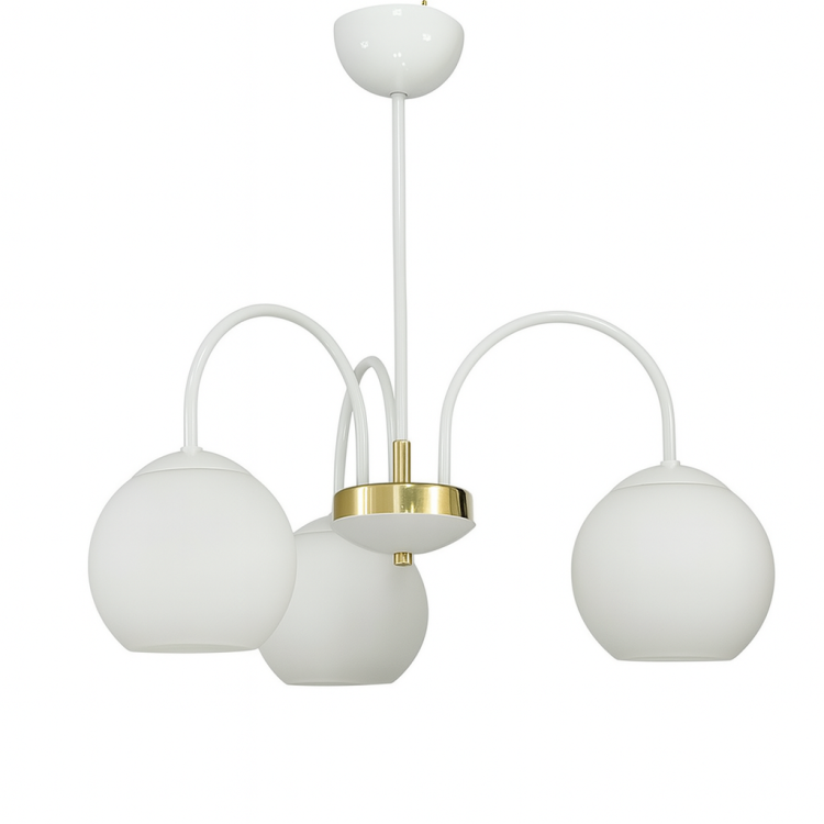 Lampa sufitowa NINA 3xE27 biała matowa, złote dodatki. Lampa wisząca wykonana w Polsce. Solidne wykonanie na lata.