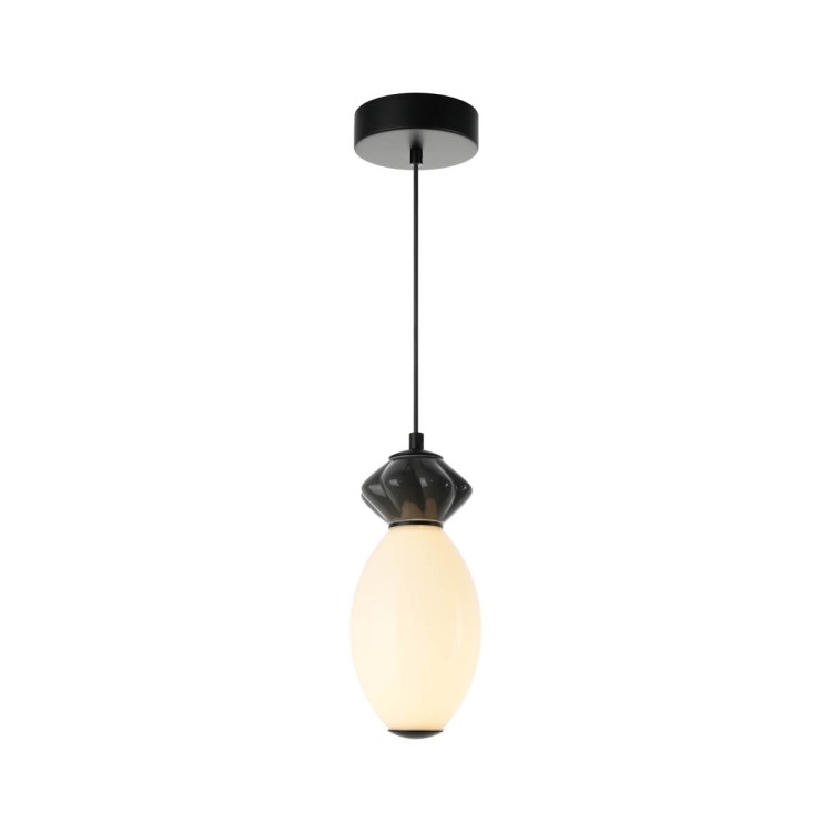 Lampa sufitowa BALOS 5W LED Italux to połączenie nowoczesnego designu i elegancji. Czarna armatura, opalowy biały klosz i dekoracyjny ceramiczny element tworzą wyjątkową kompozycję. Idealna do salonu, jadalni, kuchni lub przedpokoju