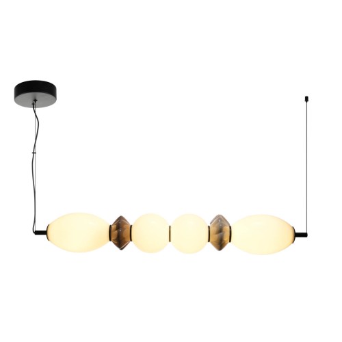 Lampa sufitowa BALOS 23W LED 2840Lm. Lampa wisząca w kolorze czarnym, białe klosze opal kule. Elementy dekoracyjne brązowe ceramiczne.