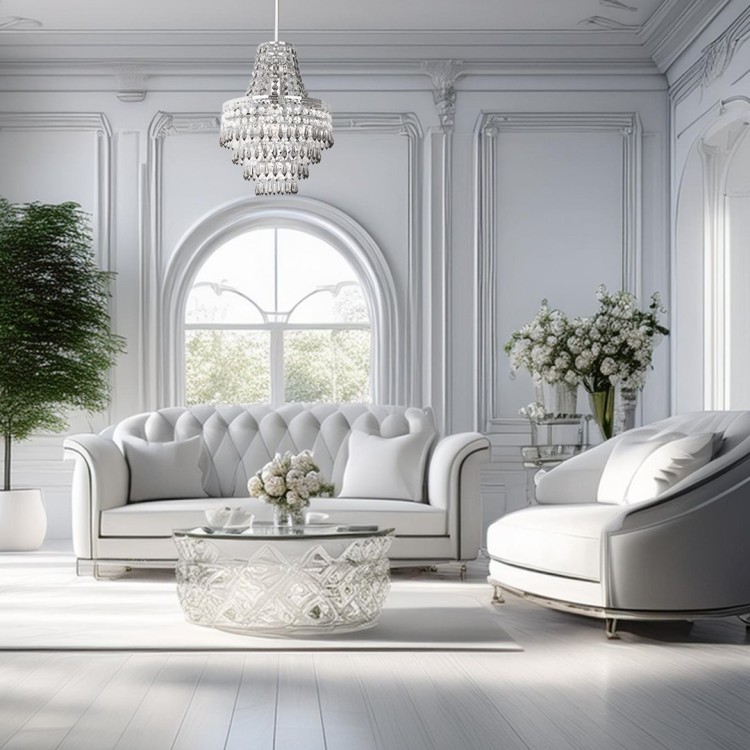 Żyrandol GEMMA MLP1587 Milagro to elegancka lampa z chromowaną oprawą i akrylowymi kryształkami w kolorze czarnym i przezroczystym. Średnica 23 cm, wysokość 50 cm. Na 1 żarówkę E27 max 60W. Idealny do salonu, sypialni lub eleganckiego holu.