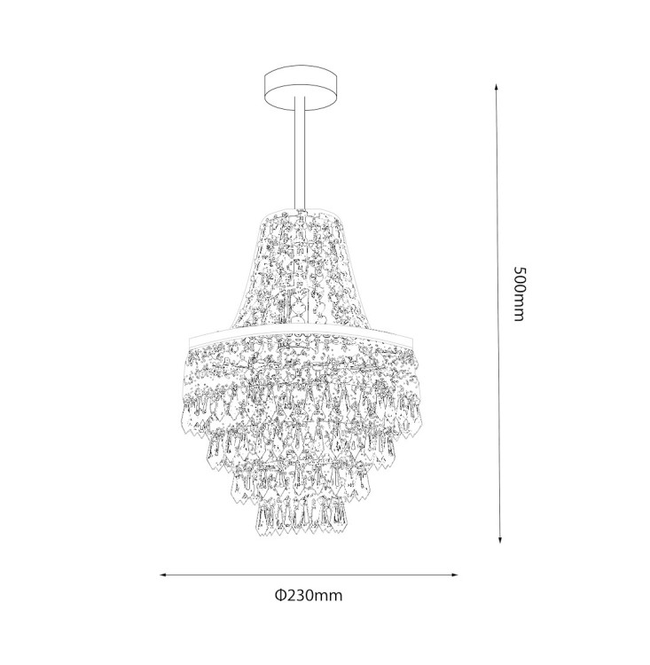 Żyrandol GEMMA MLP1587 Milagro to elegancka lampa z chromowaną oprawą i akrylowymi kryształkami w kolorze czarnym i przezroczystym. Średnica 23 cm, wysokość 50 cm. Na 1 żarówkę E27 max 60W. Idealny do salonu, sypialni lub eleganckiego holu.