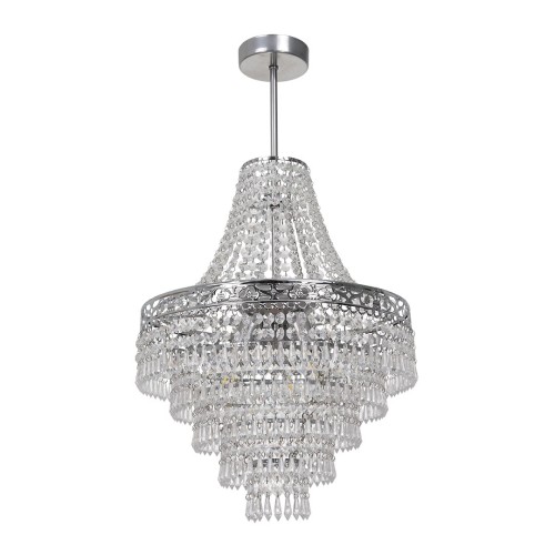 Żyrandol CORALMLP1586 Milagro to elegancka lampa z chromowaną oprawą i akrylowymi kryształkami w kolorze czarnym i przezroczystym. Średnica 30 cm, wysokość 60 cm. Na 3 żarówki E27 max 60W. Idealny do salonu, sypialni lub eleganckiego holu