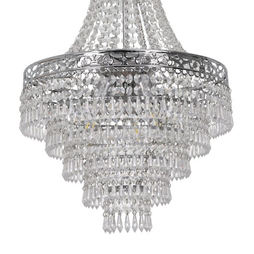 Żyrandol CORALMLP1586 Milagro to elegancka lampa z chromowaną oprawą i akrylowymi kryształkami w kolorze czarnym i przezroczystym. Średnica 30 cm, wysokość 60 cm. Na 3 żarówki E27 max 60W. Idealny do salonu, sypialni lub eleganckiego holu