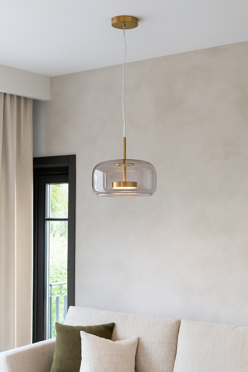 Lampa sufitowa CASTE 10W LED złota, klosz przezroczysty szklany. Italux PND-17760B-BRSS-CL
