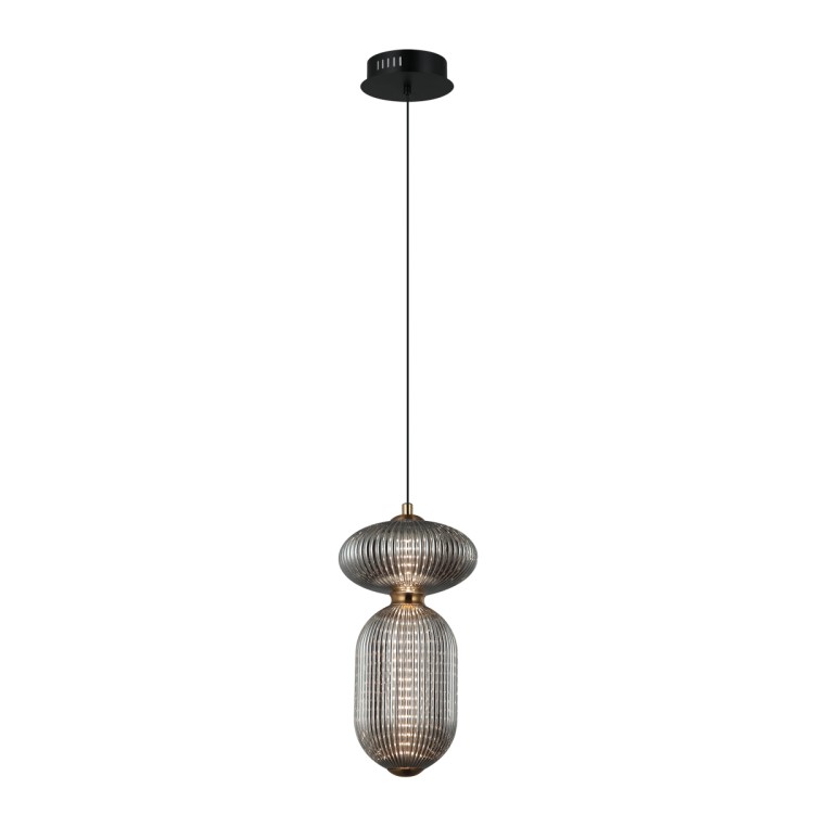 Lampa sufitowa NICO 11W LED czarna z dymionym ryflowanym kloszem Italux PND-8545-2A-AB-SG. Lampa wisząca z dekoracyjnym ryflowanym kloszem.