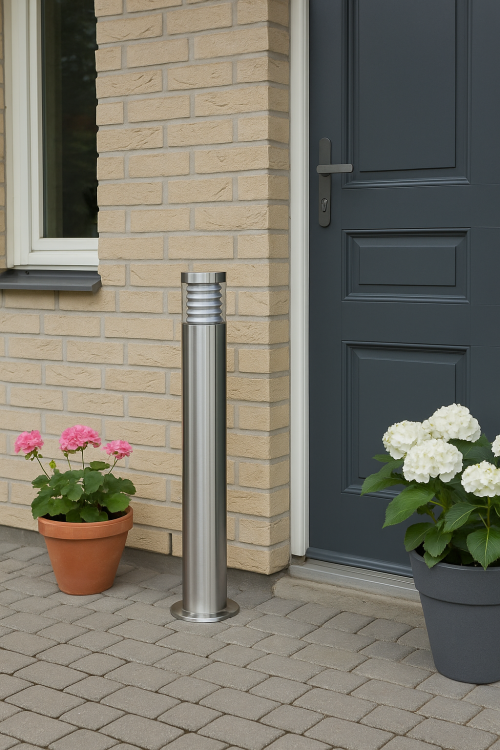 Lampa ogrodowa ze stali nierdzewnej w kolorze inox o wysokości 75cm na jedną żarówkę E27. Wysoka jakość wykonania, nowoczesny design. Gwarantowana satysfakcja na lata.