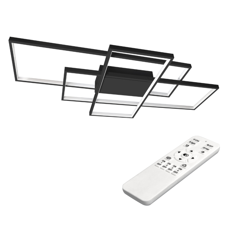 Nowoczesny plafon HYDRA 126W LED w kolorze czarnym na pilota. Możliwość zmiany barwy światła 3000K - 4000K -6500K. Płynne ściemnianie. 3 prostokąty dające 13860Lm. Duża lampa do większych przestrzeni tj salon, biuro, sypialnia.