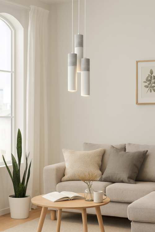 Betonowa lampa rura BORGIO to nowoczesna lampa wisząca w stylu industrialnym. Wykonana z betonu i stali malowanej proszkowo, idealnie pasuje do salonu, jadalni, kuchni czy sypialni. Oprawa na żarówki GU10 pozwala dobrać barwę i moc światła