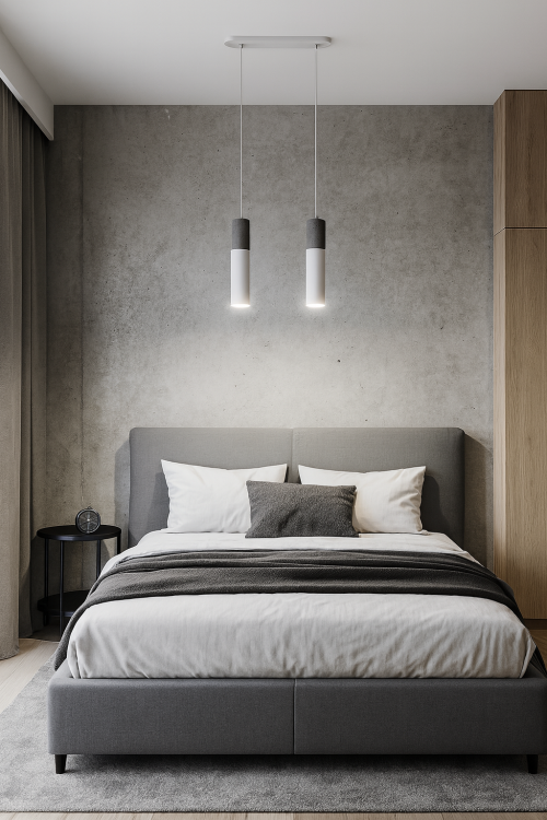 Lampa wisząca BORGIO biała szara z betonu na 2 żaówki GU10. Na listwie nad słót. Polska produkcja Sollux. Soldna konstrukcja dla wymagających.