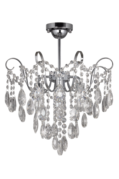 Żyrandol kryształowy ANZO chrom plafon 4x60W to elegancka lampa sufitowa z przezroczystymi kryształami. Średnica 47 cm i 4 źródła światła E27 sprawiają, że idealnie rozświetli salon, jadalnię czy hol, dodając wnętrzu luksusowego charakteru
