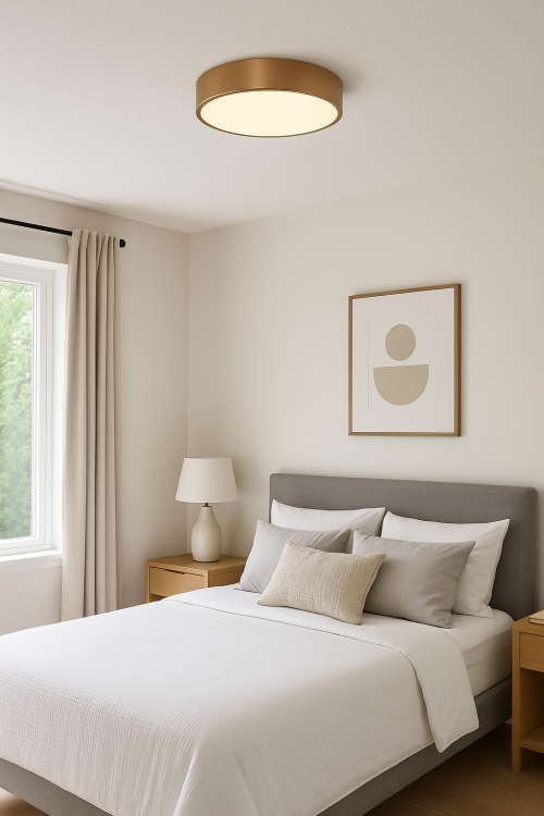 Plafon CLEO 40 cm złoty marki Temar z kloszem mlecznym i systemem mocowania TWIST to elegancka i funkcjonalna lampa sufitowa. Wyposażona w 3x E27 24W, IP54 – idealna do łazienki, kuchni, garażu czy warsztatu. Estetyczny design i wysoka trwałość