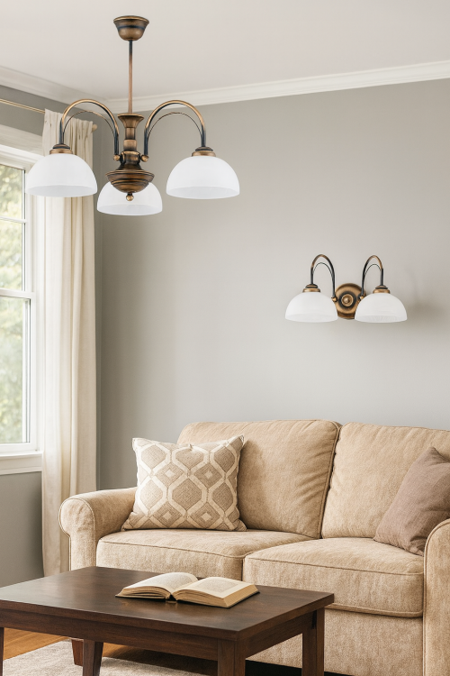 Żyrandol OPAL O3393 W3 PAT Lemir – klasyczna lampa sufitowa w kolorze patyny z alabastrowymi kloszami. 3x E27 60W, średnica 60 cm, wysokość 46 cm. Polska produkcja, elegancki styl i solidne wykonanie do salonu, jadalni czy sypialni.