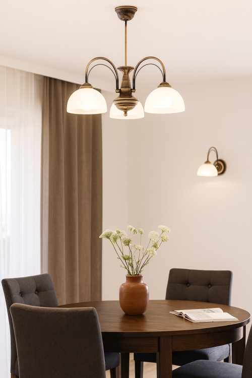 Żyrandol OPAL O3393 W3 PAT Lemir – klasyczna lampa sufitowa w kolorze patyny z alabastrowymi kloszami. 3x E27 60W, średnica 60 cm, wysokość 46 cm. Polska produkcja, elegancki styl i solidne wykonanie do salonu, jadalni czy sypialni.
