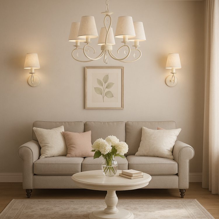 Kinkiet BALI 1pł Alfa 18520 biały antyczny z abażurem ecru i kryształowym zdobieniem w stylu prowansalskim. Elegancka lampa ścienna z 1 źródłem E14 max 60W, idealna do salonu, sypialni i jadalni. Wykonanie: stal, abażur, kryształ.