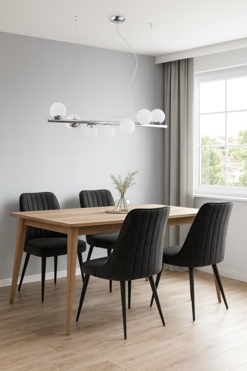 Żyrandol OSSO 7x40W chrom Lemir – elegancka lampa sufitowa z białymi kulistymi kloszami. Idealna nad stół do jadalni i salonu. Regulowana wysokość, solidne wykonanie w Polsce, gwarancja 2 lata.