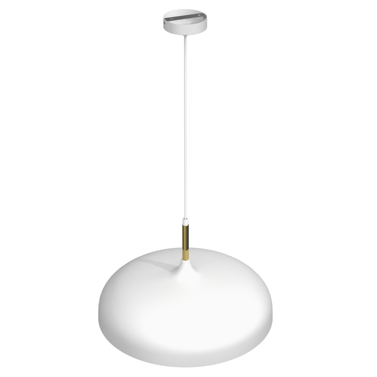Lampa wisząca LINCOLN WHITE/GOLD Milagro MLP7899 z białym metalowym kloszem i złotym wnętrzem. Elegancka i minimalistyczna, idealna nad stół, wyspę kuchenną czy do salonu. Regulowana wysokość 35–90 cm i szeroki klosz 45 cm zapewniają mocne oświetlenie