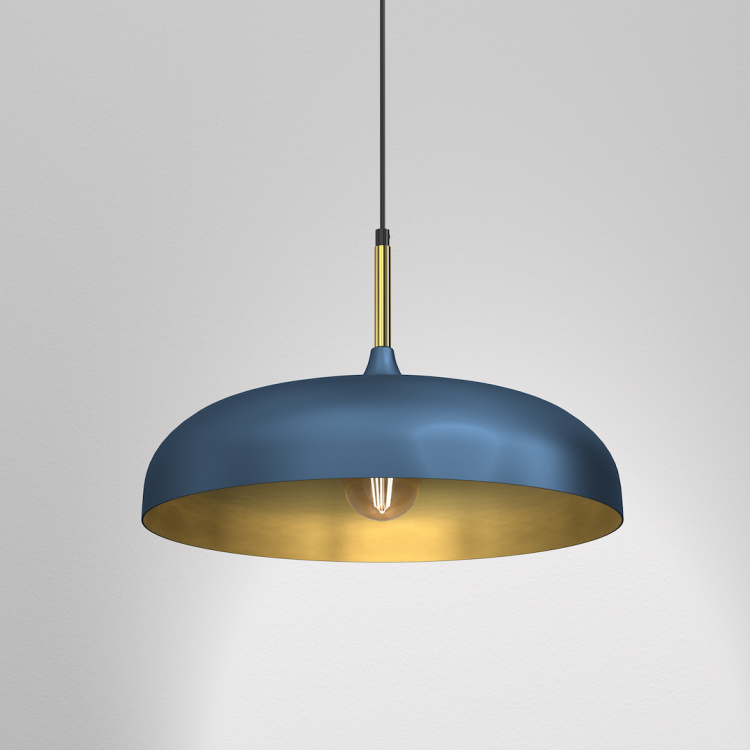 Nowoczesna lampa wisząca LINCOLN niebieska złota 1xE27 to połączenie funkcjonalności i ponadczasowego wzornictwa. Świetnie prezentuje się pojedynczo lub w kompozycji kilku lamp zawieszonych nad stołem czy wyspą kuchenną.