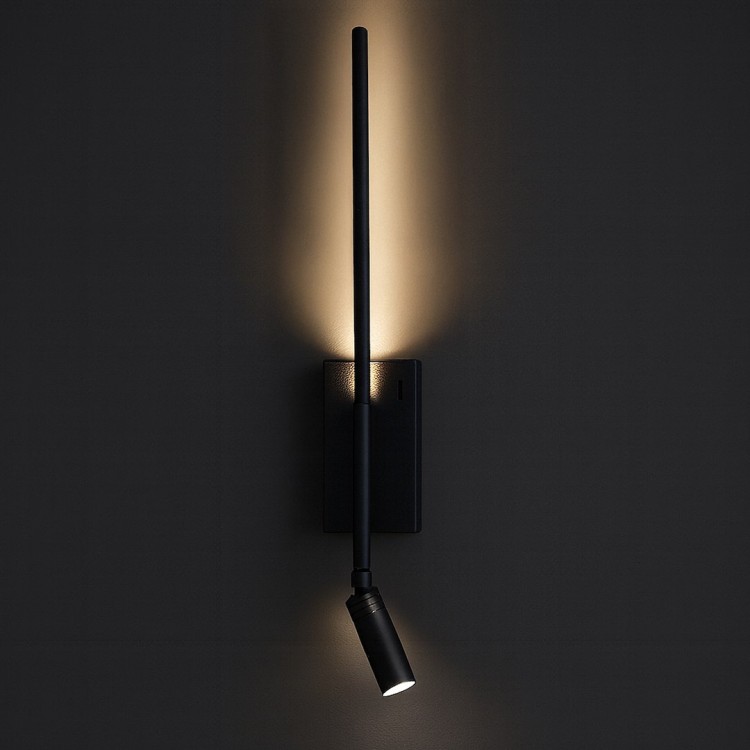Kinkiet TORCH Milagro ML1566 w eleganckim czarnym macie inspirowany kształtem pochodni. Wyposażony w LED 6W + 3W, 720 lm, emituje neutralne światło 4000K. Smukła forma 55 cm idealna do sypialni, salonu i biura. Stylowe, nowoczesne.