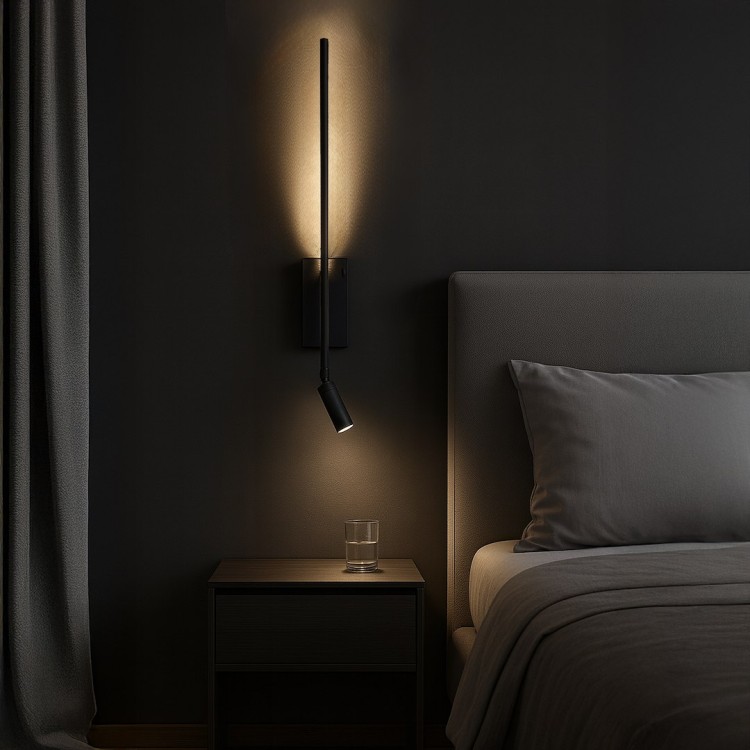 Kinkiet TORCH Milagro ML1566 w eleganckim czarnym macie inspirowany kształtem pochodni. Wyposażony w LED 6W + 3W, 720 lm, emituje neutralne światło 4000K. Smukła forma 55 cm idealna do sypialni, salonu i biura. Stylowe, nowoczesne.