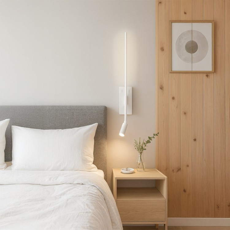 Kinkiet TORCH Milagro ML1567 w eleganckim białym macie inspirowany kształtem pochodni. Wyposażony w LED 6W + 3W, 720 lm, emituje neutralne światło 4000K. Smukła forma 55 cm idealna do sypialni, salonu i biura. Stylowe, nowoczesne.