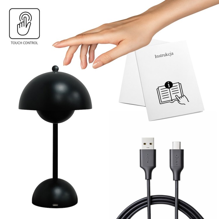 Lampka nocna COSTA Black ML2271 Milagro łączy styl retro z nowoczesnością. Posiada wbudowany akumulator USB-C, dotykowy włącznik, regulację barwy światła 3000K–6000K i ściemnianie. Idealna do sypialni, biura, restauracji czy hotelu