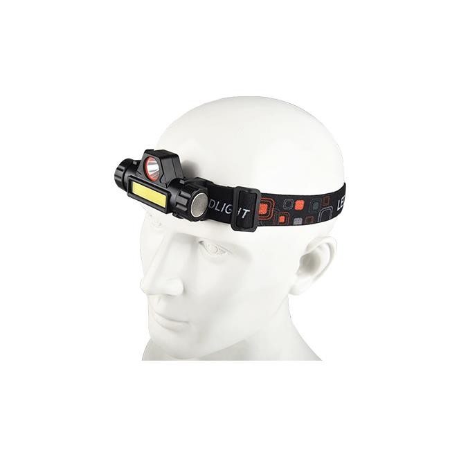 Latarka czołowa LED COB + LED z wbudowanym akumulatorem i ładowaniem USB. Posiada tryby HIGH i LOW dla LED i COB, moc do 100 lm, czas pracy do 8h. Regulacja kąta, magnes w obudowie, lekka konstrukcja 71 g. W komplecie opaska i kabel USB.