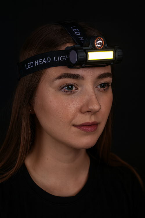 Praktyczna czołówka LED COB + LED 6000K z akumulatorem ładowanym przez micro-USB. 4 tryby świecenia do 100 lm, czas pracy do 8h. Czarna obudowa ABS, regulowany kąt świecenia, wbudowany magnes, opaska na głowę i przewód USB w zestawie.
