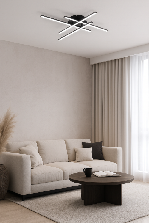 Lampa sufitowa LED Grando 34W czarna Ø700 mm 4000K to nowoczesny plafon o jasności 2040 lm. Solidna konstrukcja z metalu i tworzywa zapewnia trwałość, a elegancki design sprawdzi się w salonie, kuchni, biurze i korytarzu.