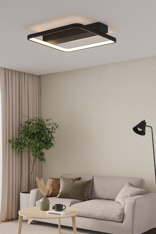 Lampa sufitowa LED Centauri 40W czarna z pilotem RF. Nowoczesne oświetlenie z funkcją zmiany barwy światła (3000–6500K) i stopniowym ściemnianiem. Wysoka jakość wykonania i elegancki design pasujący do każdego wnętrza