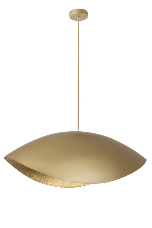 Lampa sufitowa SONA 1xE27 złota Sigma 41099 – designerska lampa wisząca z kompozytu mineralnego i stali lakierowanej. Średnica 65 cm, regulowana wysokość, nowoczesny styl i eleganckie wykończenie do salonu, jadalni czy biura
