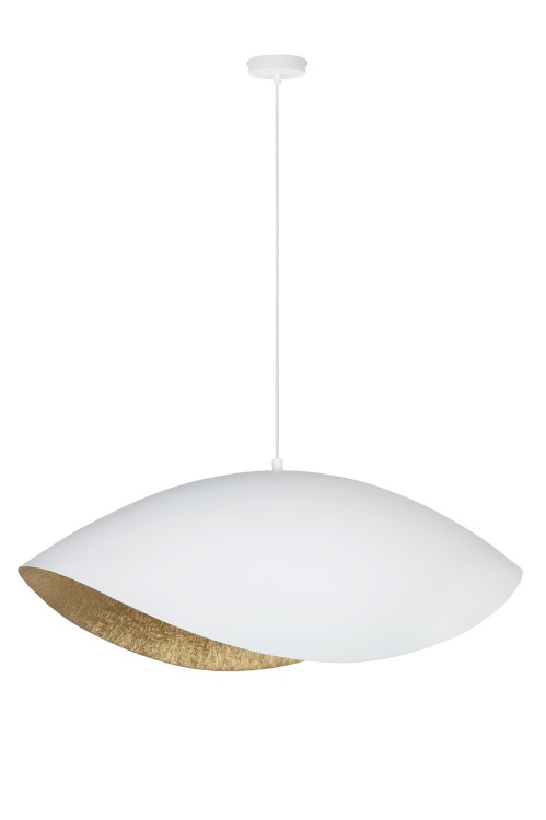 Lampa sufitowa SONA biała-złota Sigma 41098 – elegancka lampa wisząca o średnicy 65 cm, wykonana z kompozytu mineralnego i stali. Na jedno źródło światła E27 do 15W LED. Stylowe oświetlenie do wnętrz nowoczesnych i klasycznych