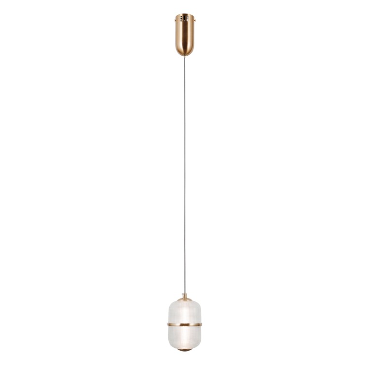 Pojedyncza lampa wisząca ALANI Italux LED 6W 588lm w kolorze złotym. Szklany, ryflowany klosz z ozdobnym pierścieniem wprowadza elegancję i przytulny klimat do wnętrza. Energooszczędne źródło światła LED 3000K. Idealna nad blat, wyspę lub stół